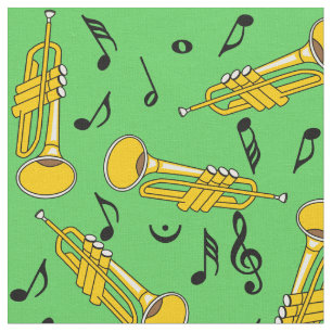 Trumpet Music Notes Pattern Fabric