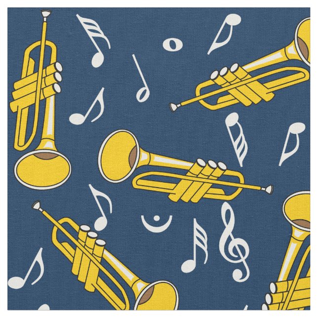 Trumpet Music Notes Pattern Fabric (Close Up)