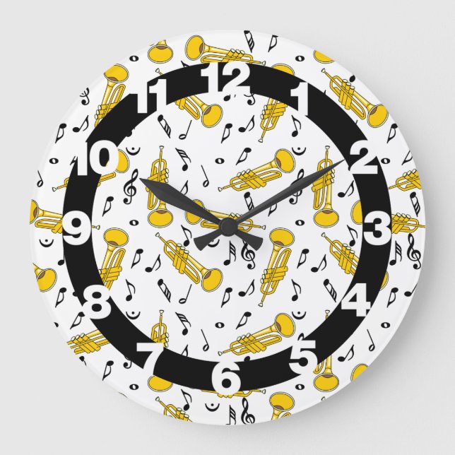 Trumpet Music Notes Pattern Large Clock (Front)