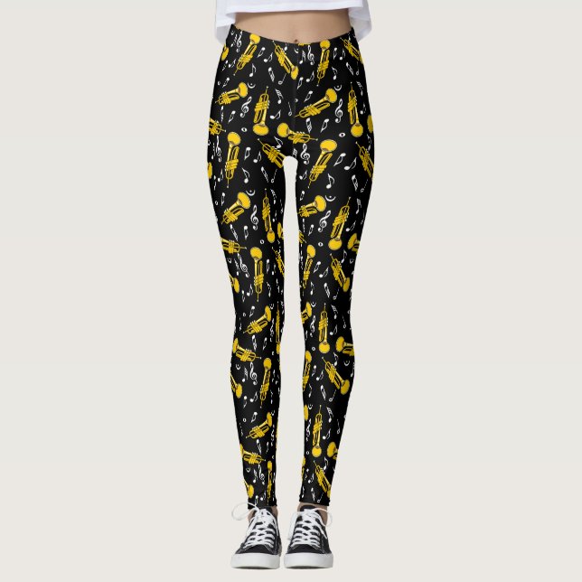 Trumpet Music Notes Pattern Leggings (Front)
