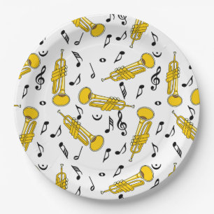 Trumpet Music Notes Pattern Paper Plates