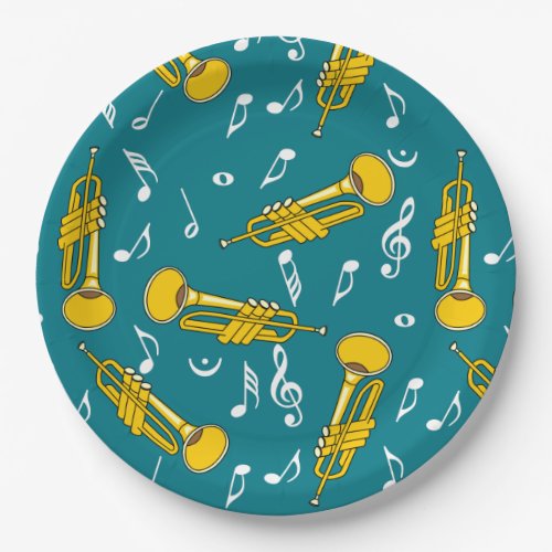 Trumpet Music Notes Pattern Paper Plates