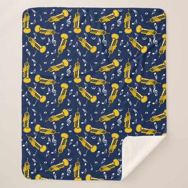 Trumpet Music Notes Pattern Sherpa Blanket (Front)