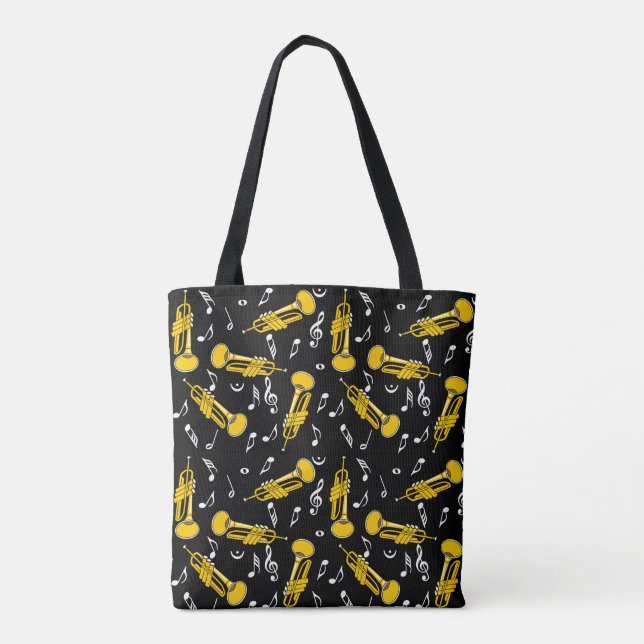 Trumpet Music Notes Pattern Tote Bag (Back)