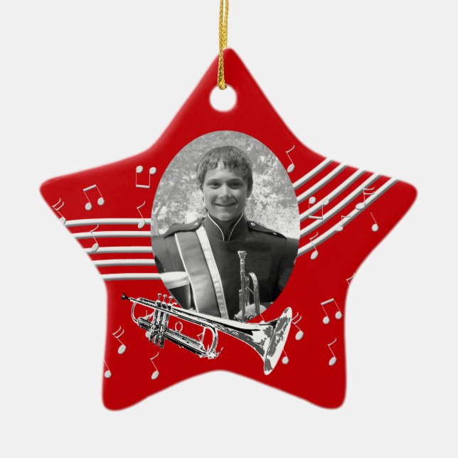 Trumpet Music Red Star Ceramic Ornament (Front)