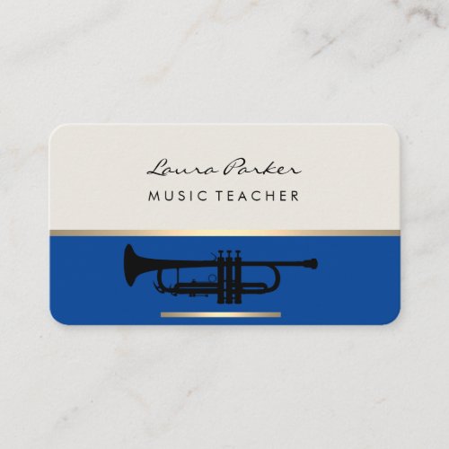 Trumpet  Music Teacher Instrument Gold Blue Business Card