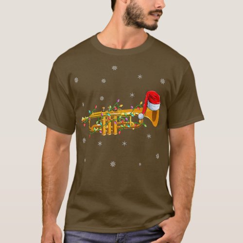Trumpet Music Xmas Lighting Santa Hat Trumpet Chri T_Shirt