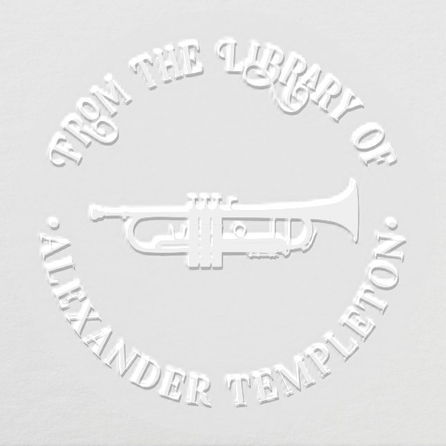 Trumpet Musical Instrument Round Library Book Name Embosser (Design)