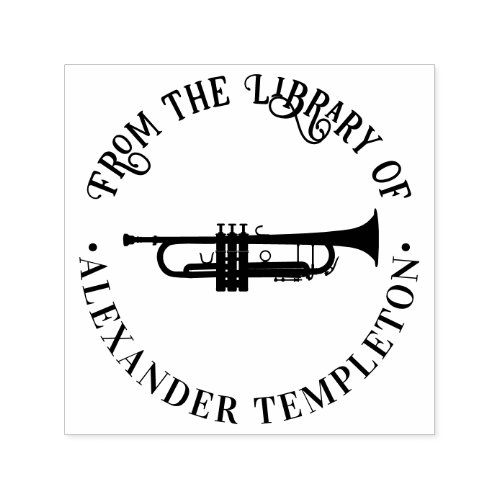 Trumpet Musical Instrument Round Library Book Name Self_inking Stamp