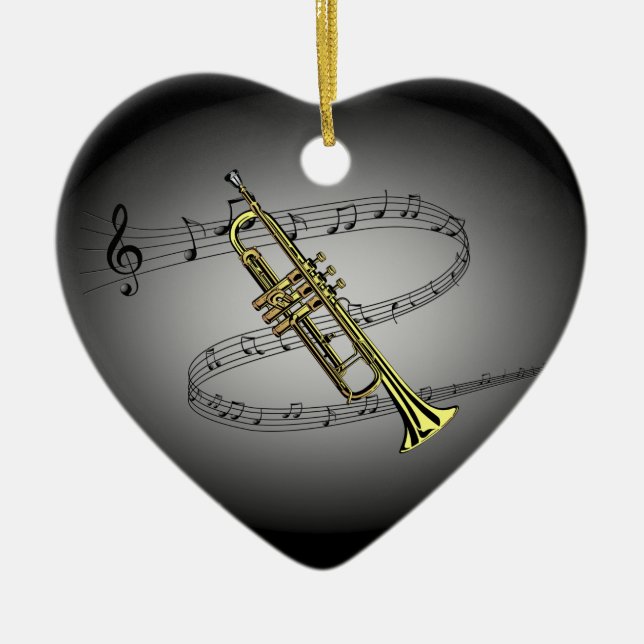 Trumpet Musical Scale ~ Black ~ Gray Background Ceramic Ornament (Front)