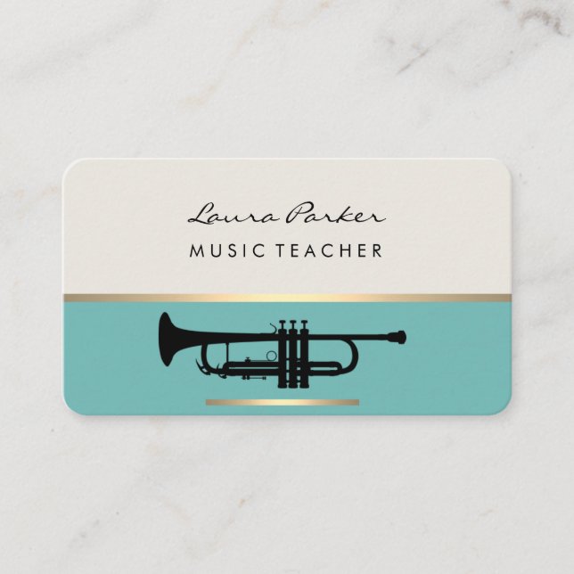 Trumpet Musician Music Teacher Instrument Gold Business Card (Front)