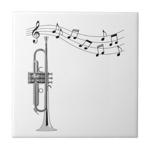 Trumpet Musician With Music Notes Ceramic Tile