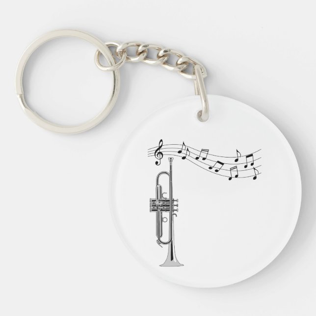 Trumpet Musician With Music Notes Keychain (Front)
