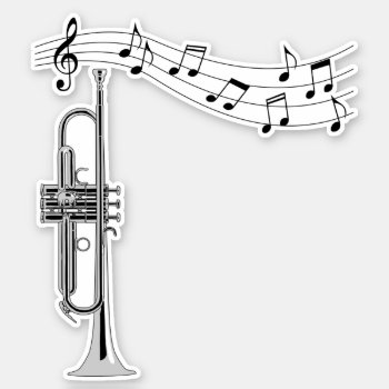 Trumpet Musician With Music Notes Sticker by packratgraphics at Zazzle