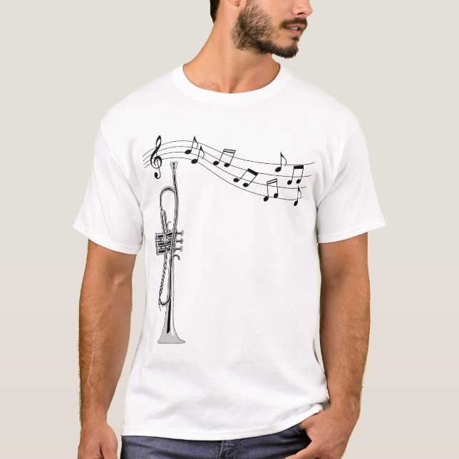 Trumpet Musician With Music Notes T-Shirt (Front)