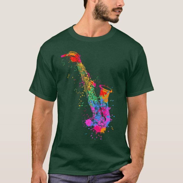 Trumpet Paint Splash Musical Instrument Music frie T-Shirt (Front)