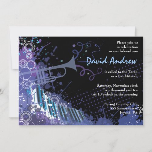 Trumpet &amp; Piano Musical Bar Bat Mitzvah Invitation