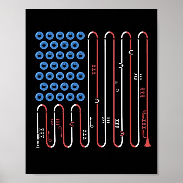 Trumpet Player 4th Of July Jazz Music USA Trumpet Poster (Front)