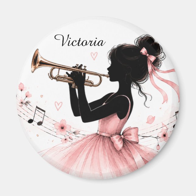 Trumpet Player Button editable Magnet (Front)