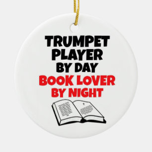 Trumpet Player by Day Book Lover by Night Ceramic Ornament