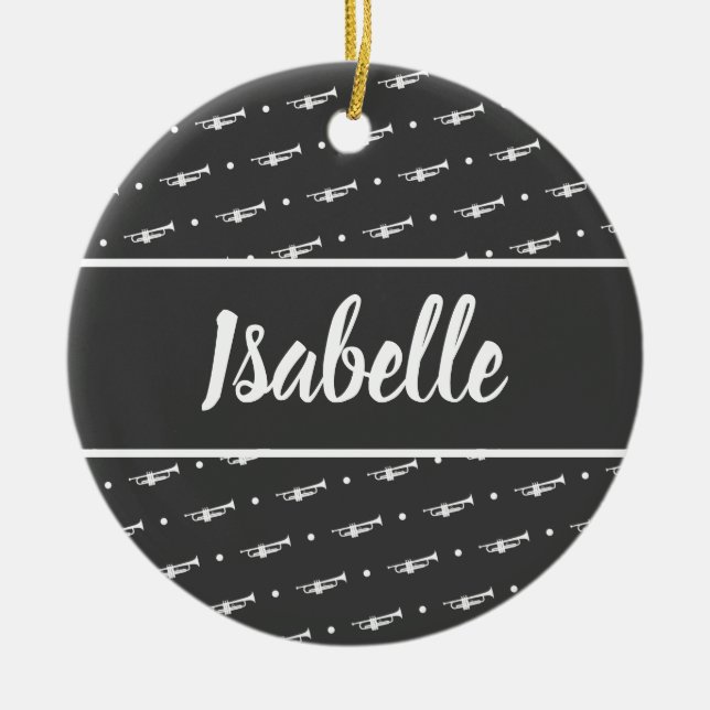 Trumpet Player Gift Personalized Musician Black Ceramic Ornament (Front)
