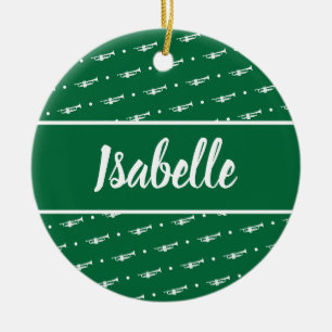 Trumpet Player Gift Personalized Musician Green Ceramic Ornament