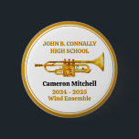 Trumpet Player High School Band Gold Personalized Button<br><div class="desc">This modern custom gold high school marching band button features the student and band name under the trumpet instrument. Customize for symphonic,  wind ensemble,  or concert band members or their director for a great graduation keepsake gift.</div>