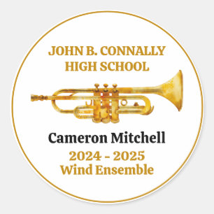 Trumpet Player High School Band Gold Personalized Classic Round Sticker
