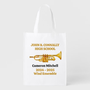 Trumpet Player High School Band Gold Personalized Grocery Bag