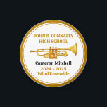 Trumpet Player High School Band Gold Personalized Magnet<br><div class="desc">This modern custom gold high school marching band magnet features the student and band name under the trumpet instrument. Customize for symphonic,  wind ensemble,  or concert band members or their director for a great graduation keepsake gift.</div>