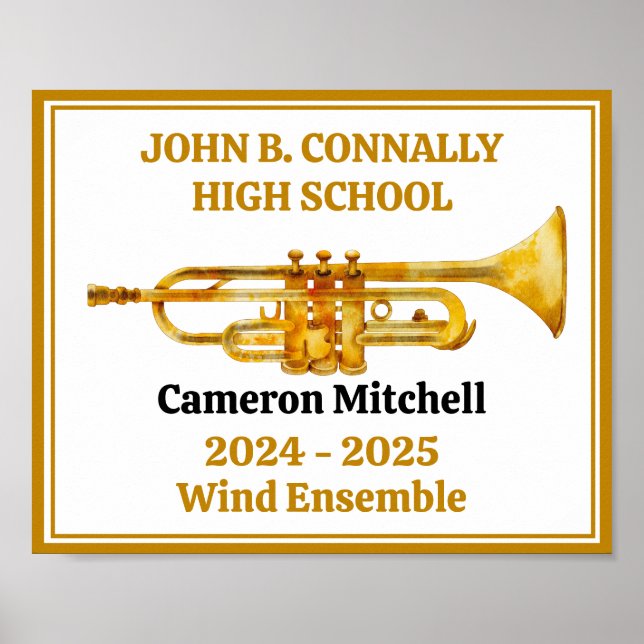 Trumpet Player High School Band Gold Personalized Poster (Front)