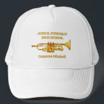 Trumpet Player High School Band Gold Personalized Trucker Hat<br><div class="desc">This modern custom gold high school marching band hat features the student and band name under the trumpet instrument. Customize for symphonic,  wind ensemble,  or concert band members or their director for a great graduation keepsake gift.</div>