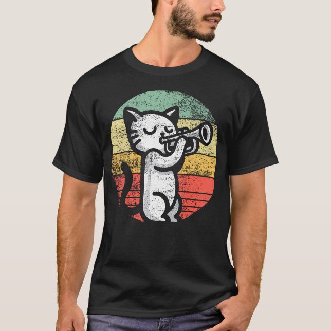 Trumpet Player I Cat Plays Trumpet T-Shirt (Front)