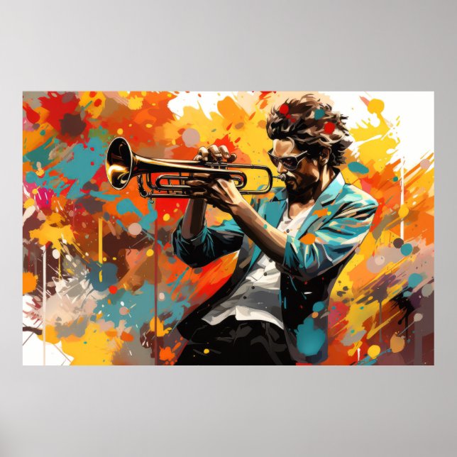Trumpet Player Music Painting Abstract Art Decor (Front)