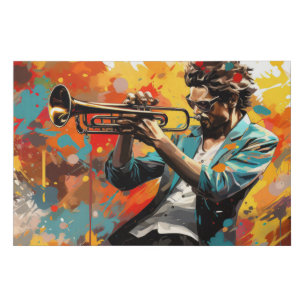 Trumpet Player Music Painting Abstract Art Decor Faux Canvas Print