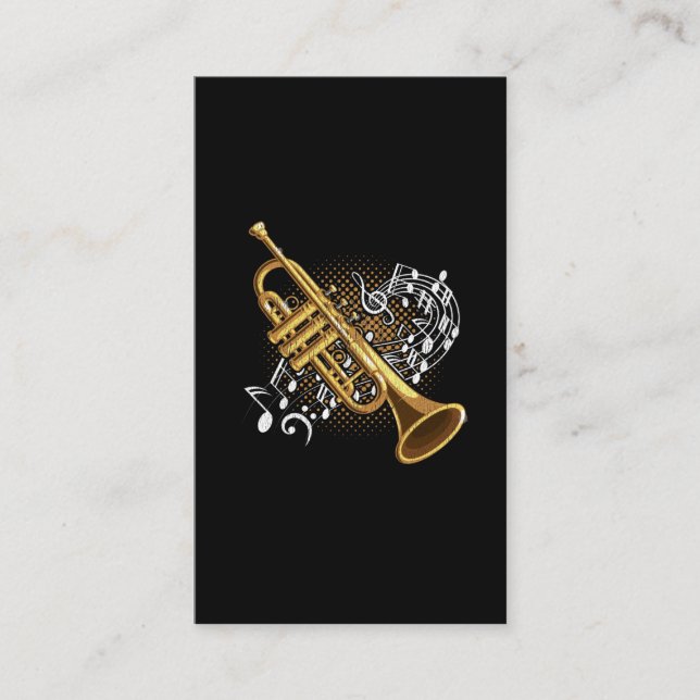 Trumpet Player Musical Notes Jazz Music Art Business Card (Front)