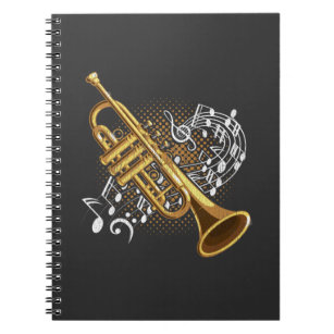 Trumpet Player Musical Notes Jazz Music Art Notebook