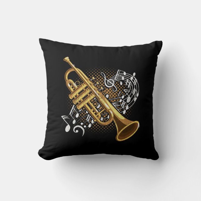 Trumpet Player Musical Notes Jazz Music Art Throw Pillow (Front)