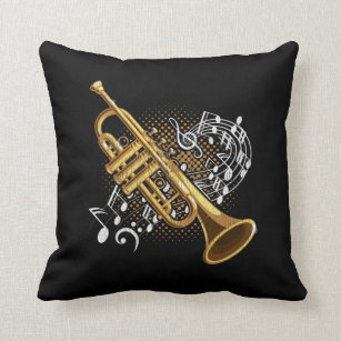 Trumpet Player Musical Notes Jazz Music Art Throw Pillow