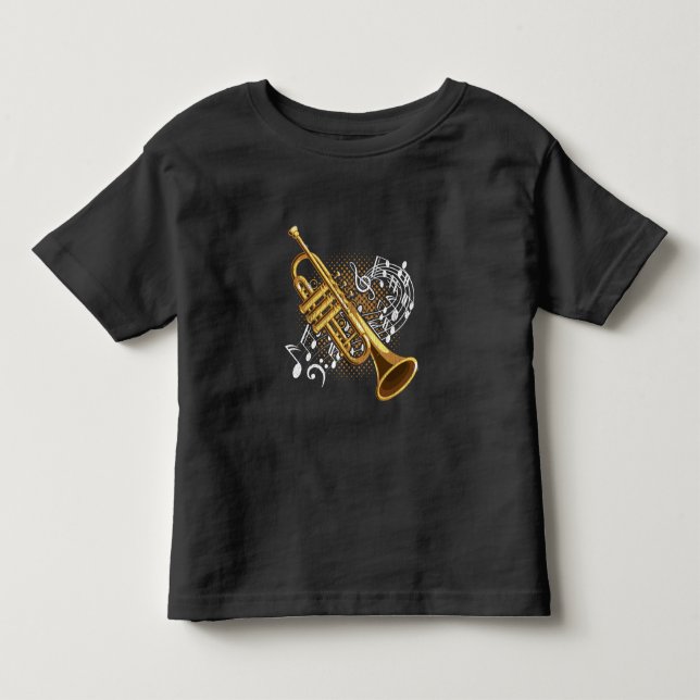 Trumpet Player Musical Notes Jazz Music Art Toddler T-shirt (Front)