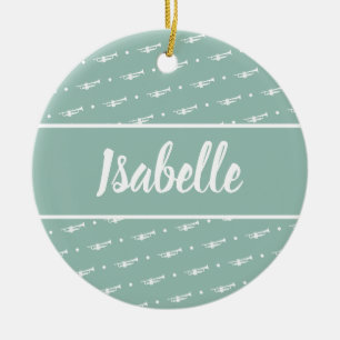 Trumpet Player Musician Gift Personalized Green Ceramic Ornament