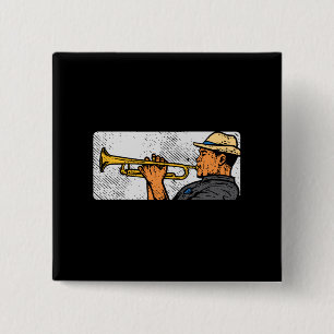 Trumpet Player Retro Trumpet Jazz Music Button