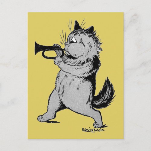 Trumpet Player Trumpeter Cat Louis Wain Postcard