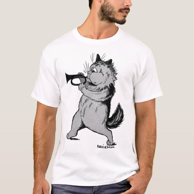 Trumpet Player (Trumpeter) Cat, Louis Wain T-Shirt (Front)