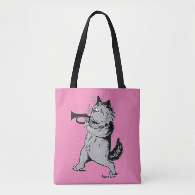Trumpet Player (Trumpeter) Cat, Louis Wain Tote Bag (Front)