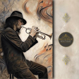 Trumpet Player with Abstract Motion Decoupage Tissue Paper