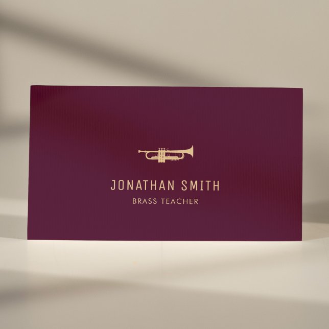 Trumpet Professional Music Teacher Burgundy Business Card (Creator Uploaded)