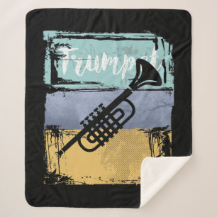 Trumpet Retro Style Music Sherpa Blanket