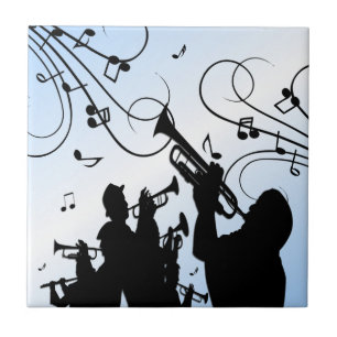 Trumpet Section Blue Music Ceramic Tile