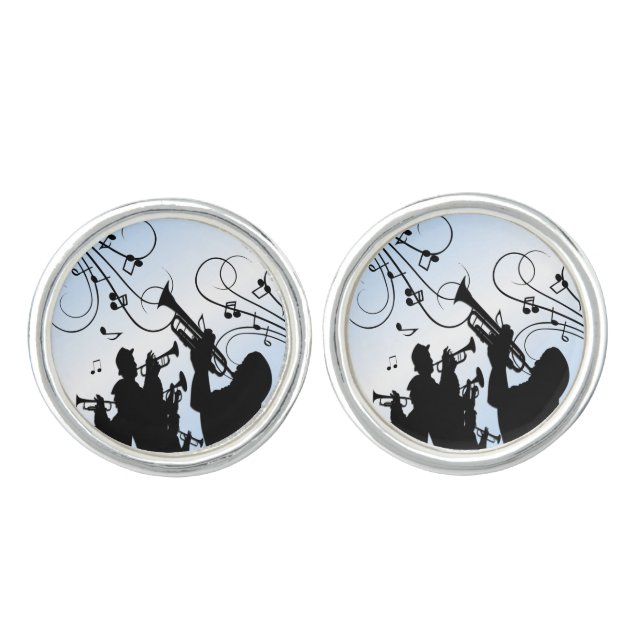 Trumpet Section Blue Music Cufflinks (Front)